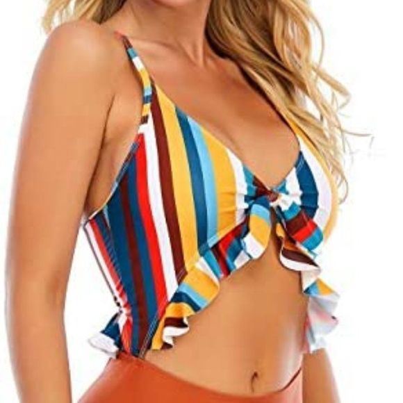 Women Cut Out One Piece Swimsuit Striped Monokini - Picture 3 of 8